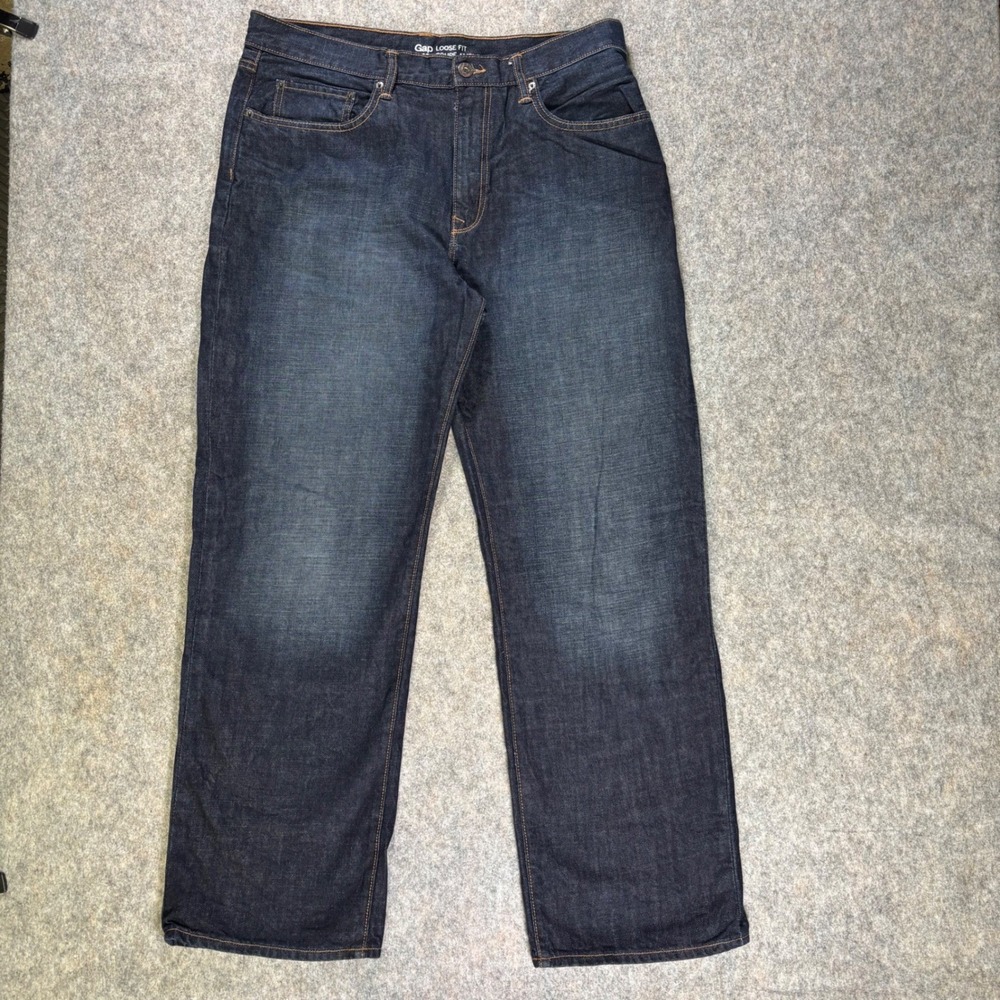 Gap Loose Fit Faded Dark‎ Wash Denim Jeans Men's 35x32 Wide Y2K Relaxed Baggy